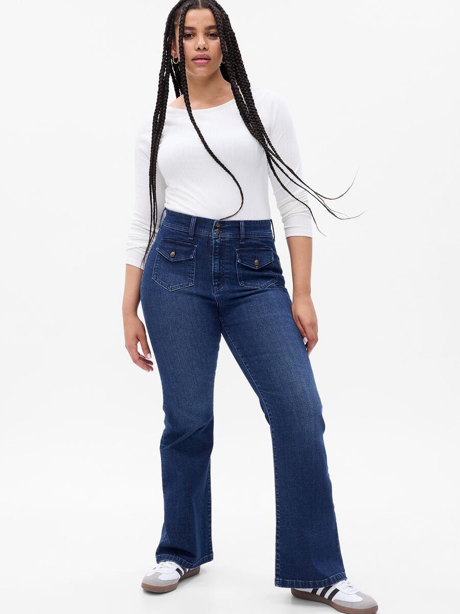 High-rise flare-fit jeans with buttons Woman_3