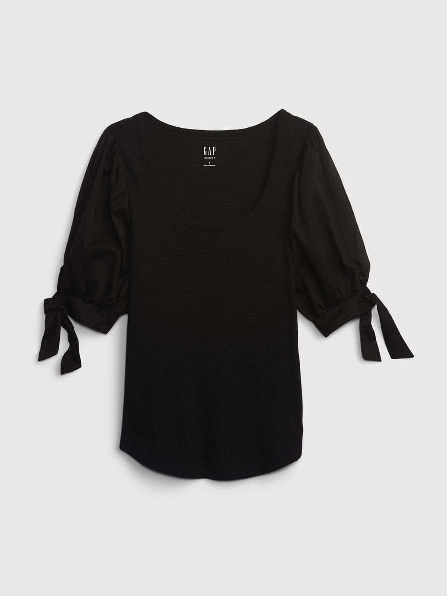 Ribbed T-shirt with puff sleeves Woman_5