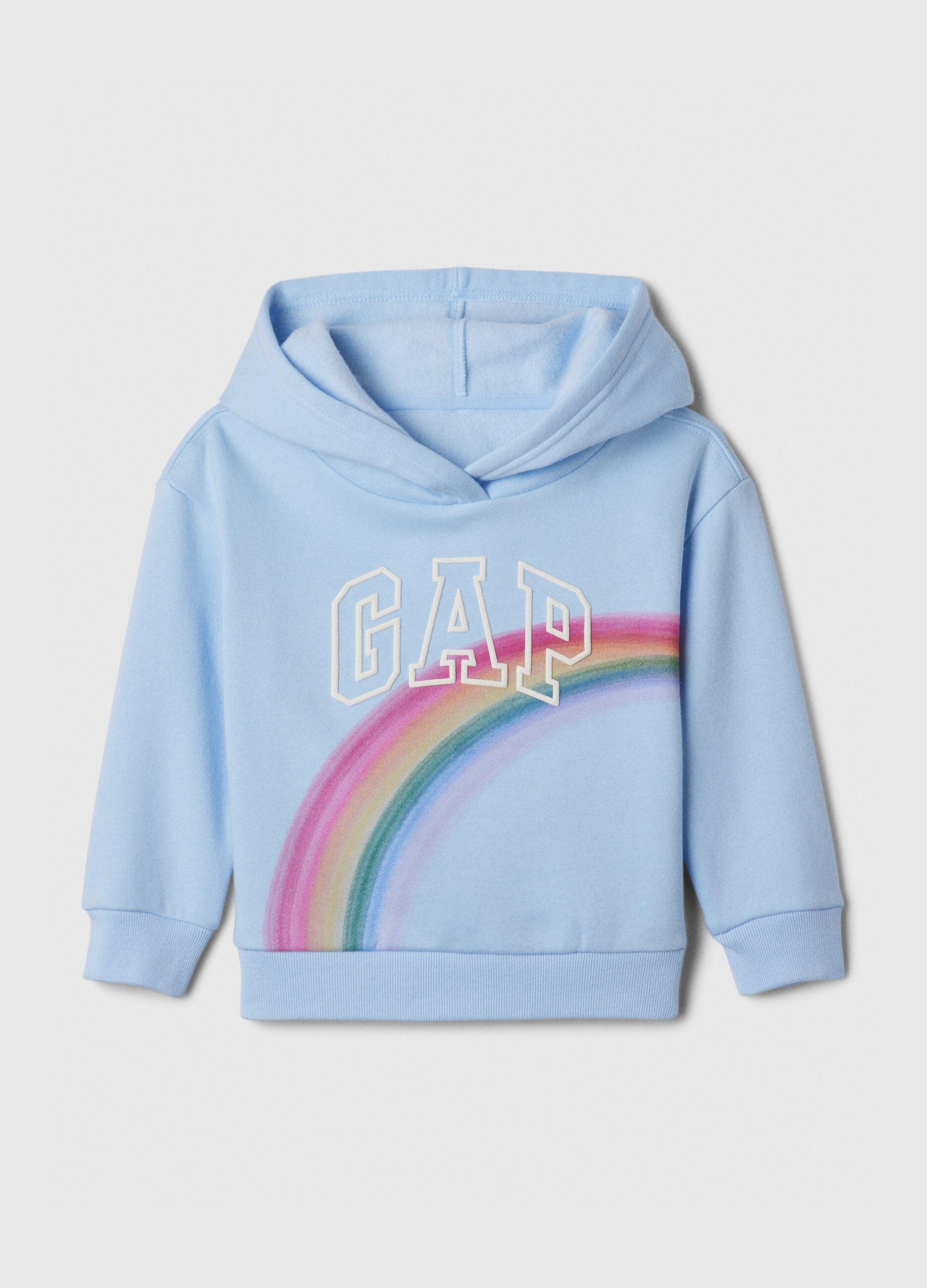 Felpa con cappuccio stampa logo e arcobaleno 