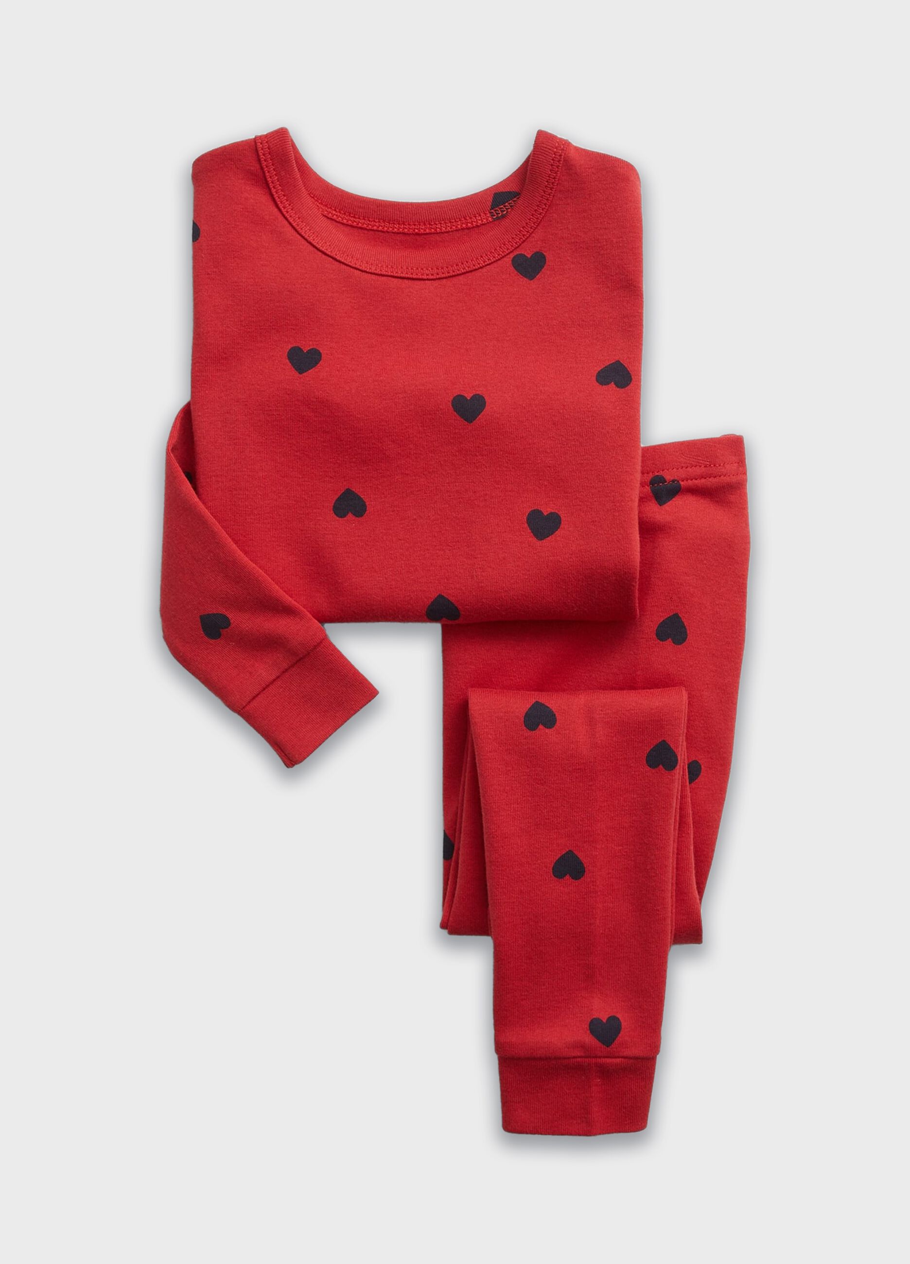 Full-length pyjamas in organic cotton with hearts print_1