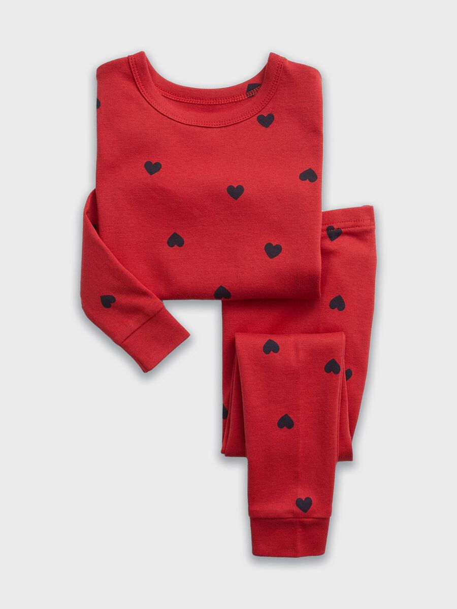 Full-length pyjamas in organic cotton with hearts print Newborn Boy_1