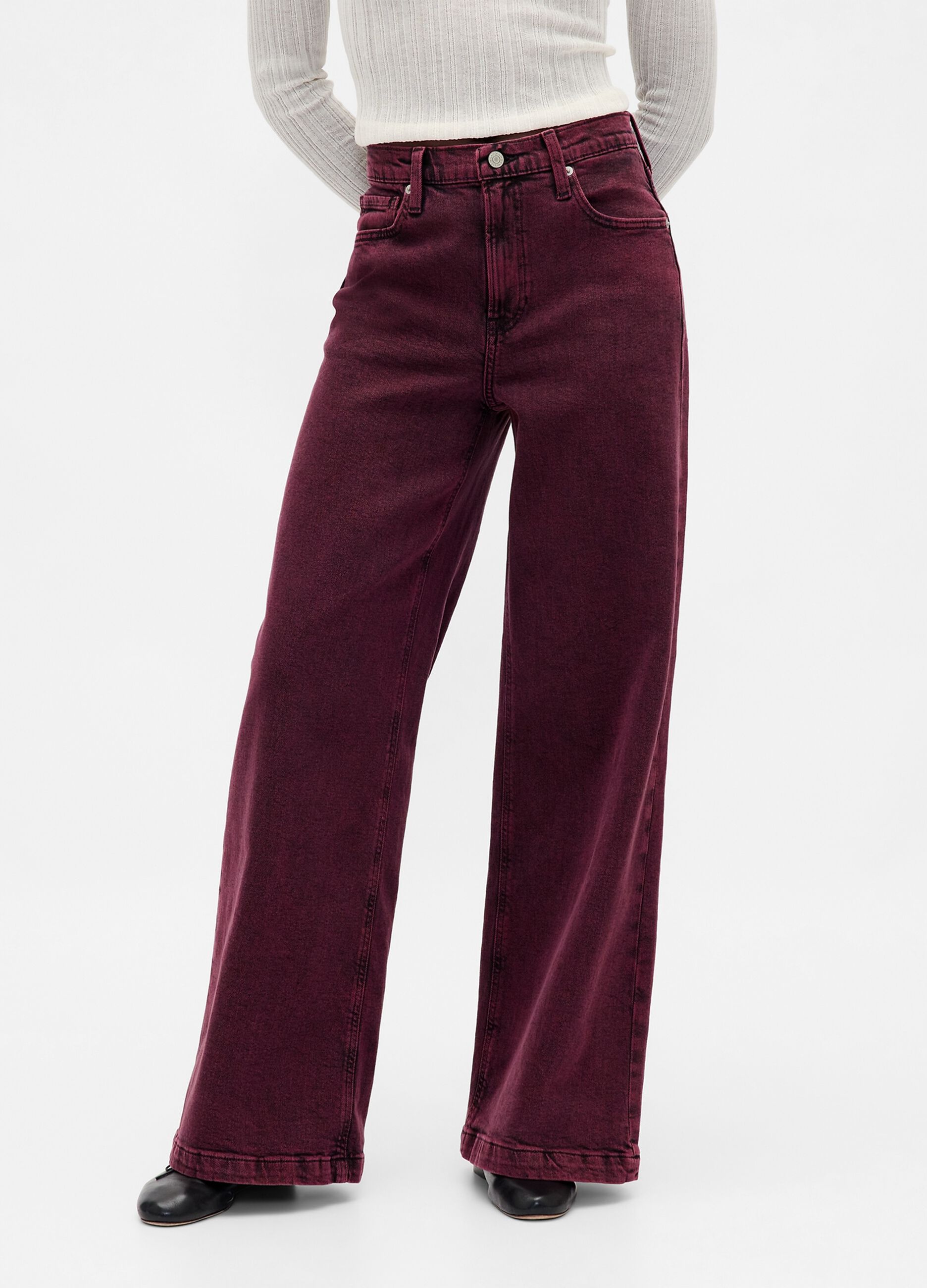 Pantaloni wide leg viola in cotone elasticizzato_1