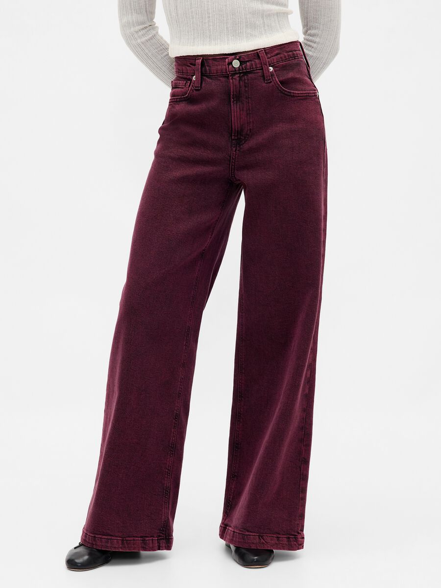 Pantaloni wide leg viola in cotone elasticizzato Donna_1