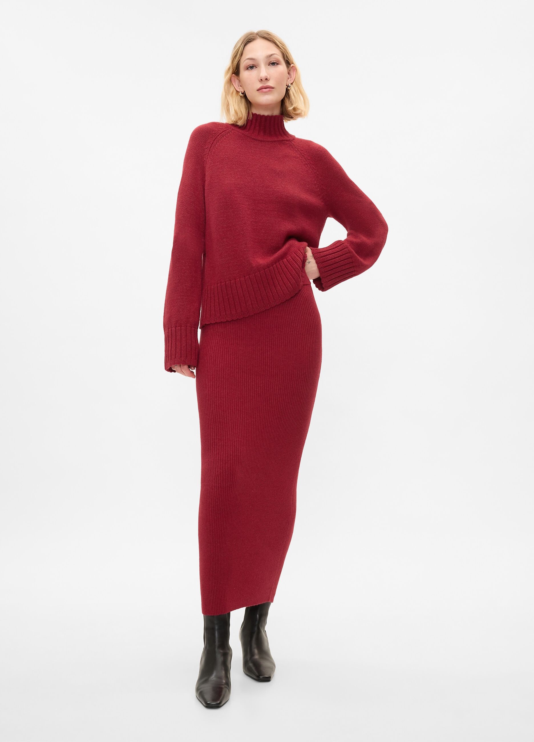 Maglione cropped mock neck con maniche raglan_1