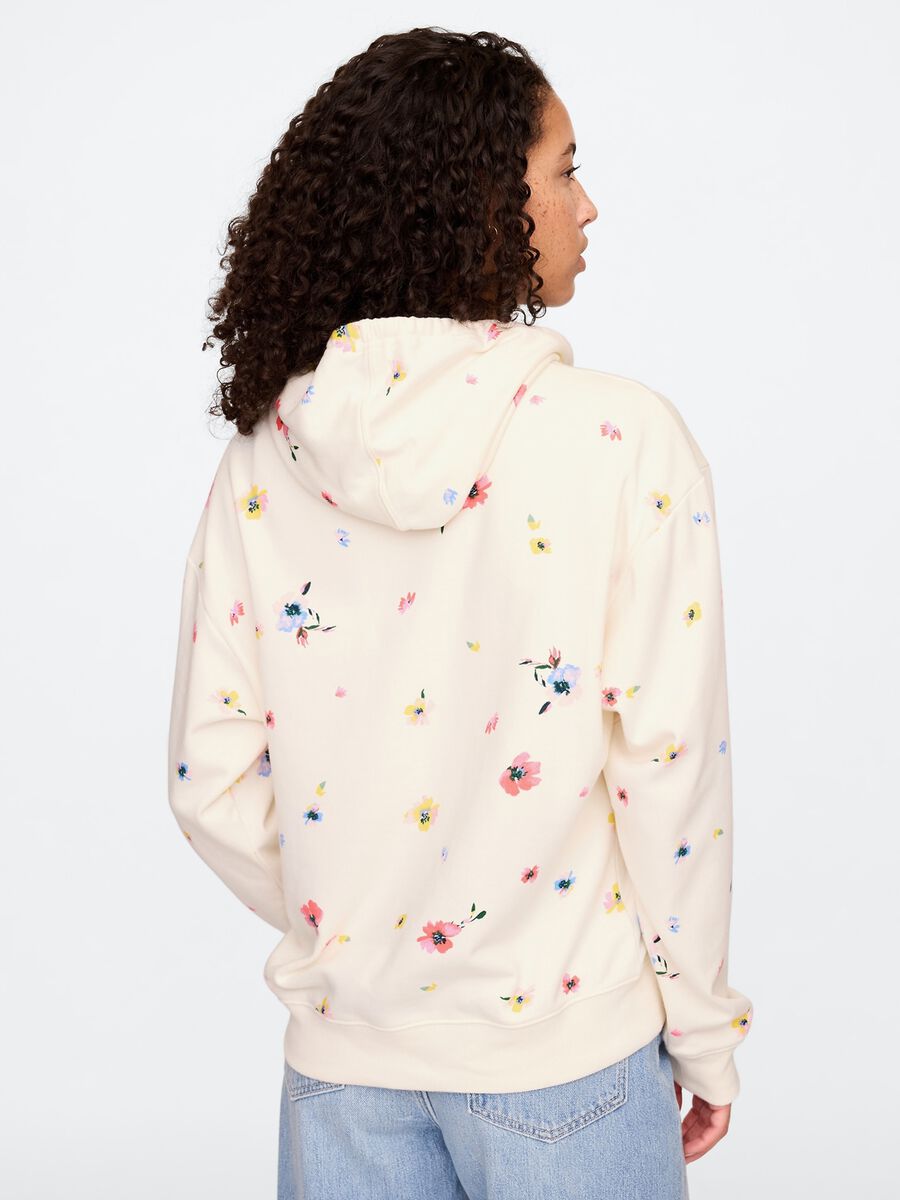 Felpa con cappuccio beige con fiori e logo Gap Donna_1