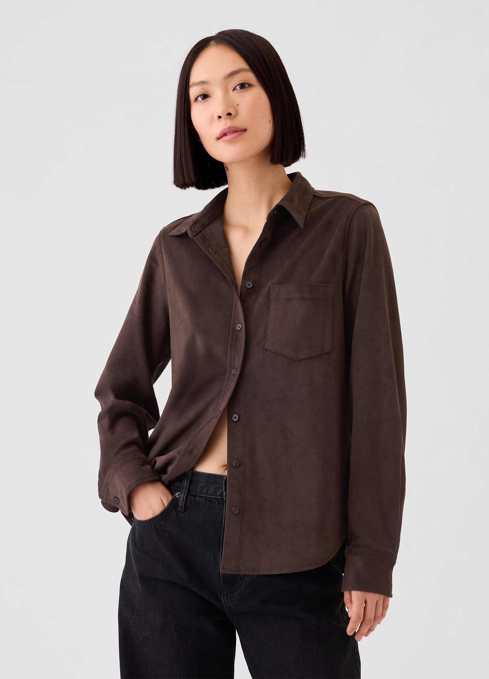 Camicia scamosciata con tasca