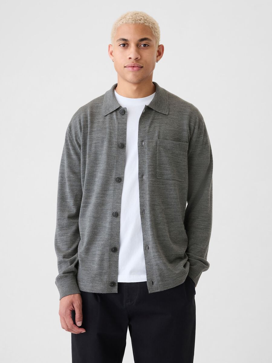 Maglia cardigan in lana merino Uomo_0