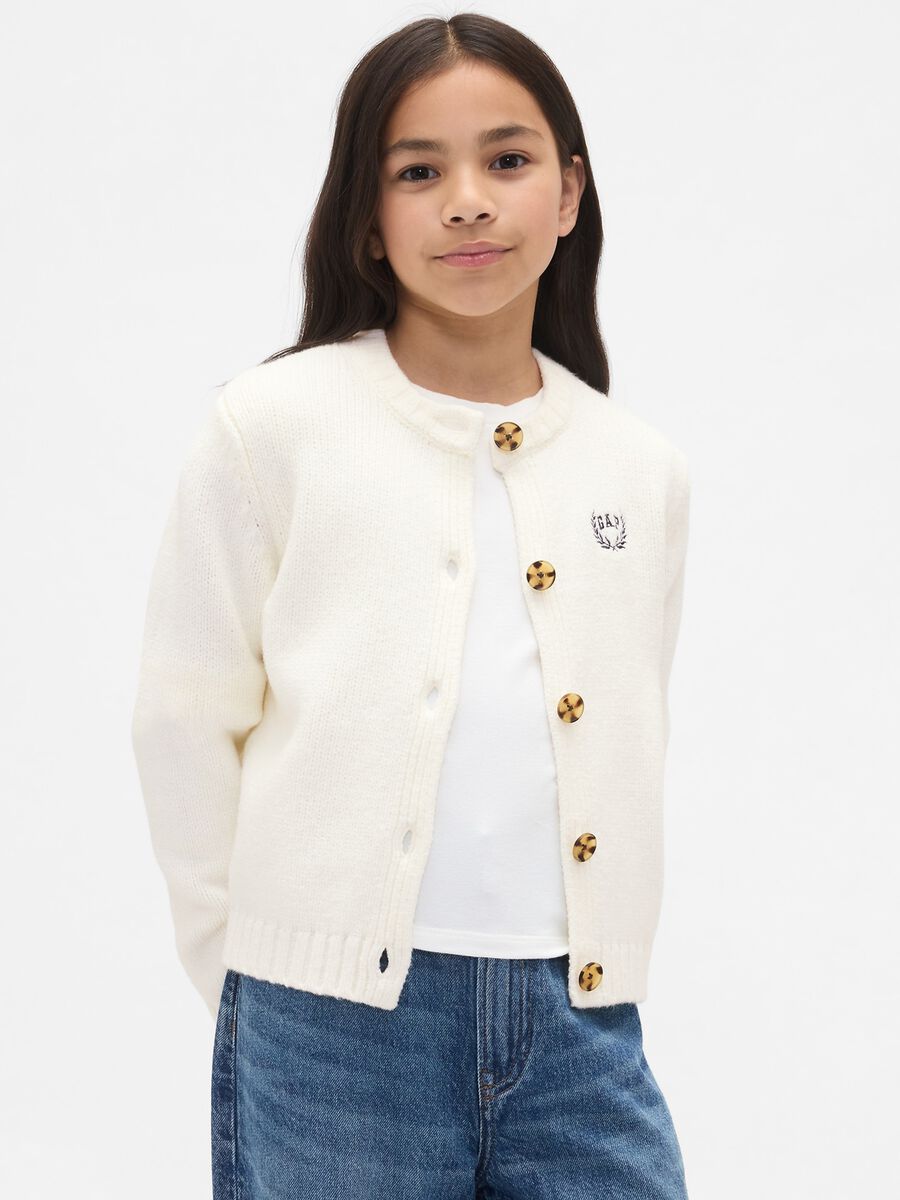 Cardigan bianco in misto cotone Bambina_0
