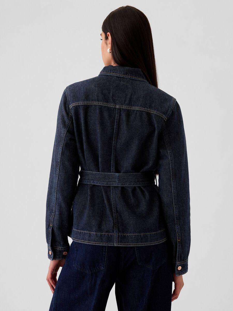 Giacca corta in denim con cintura Donna_2
