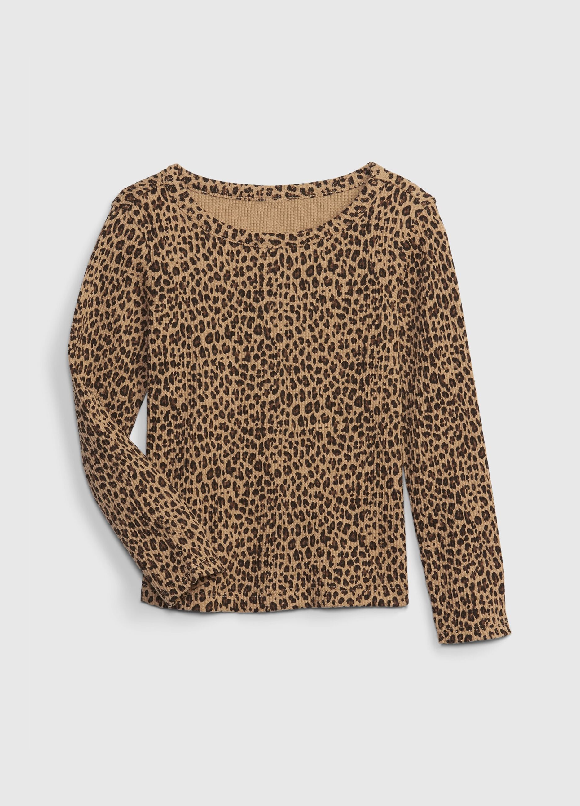 Waffle weave T-shirt with animal print