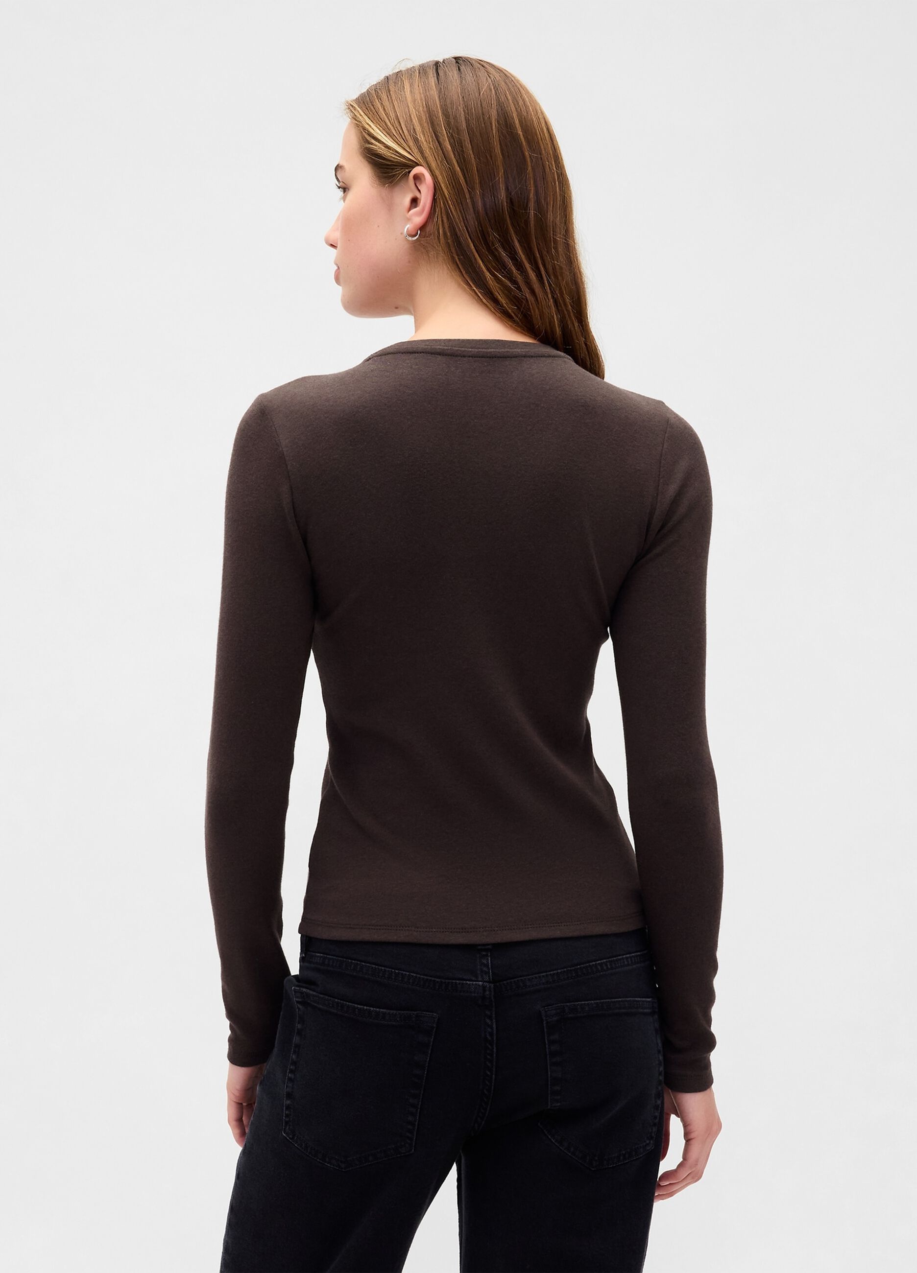 Maglia marrone a maniche lunghe elasticizzata_2