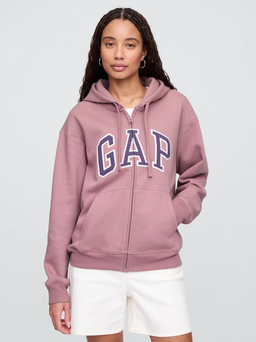 Felpa rosa con cappuccio e zip Donna_0