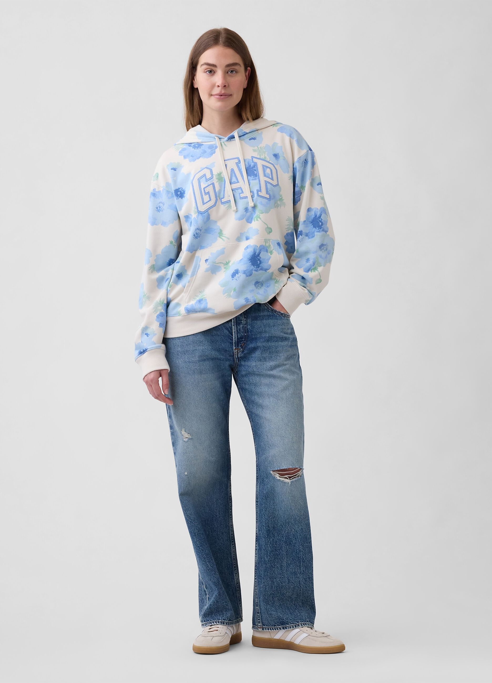 Regular Fit Cotton Blend Sweatshirt with Logo and Floral Pattern