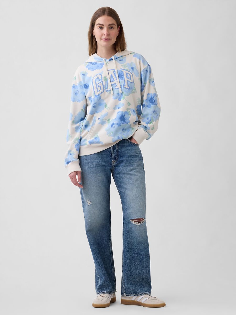 Regular Fit Cotton Blend Sweatshirt with Logo and Floral Pattern Woman_1