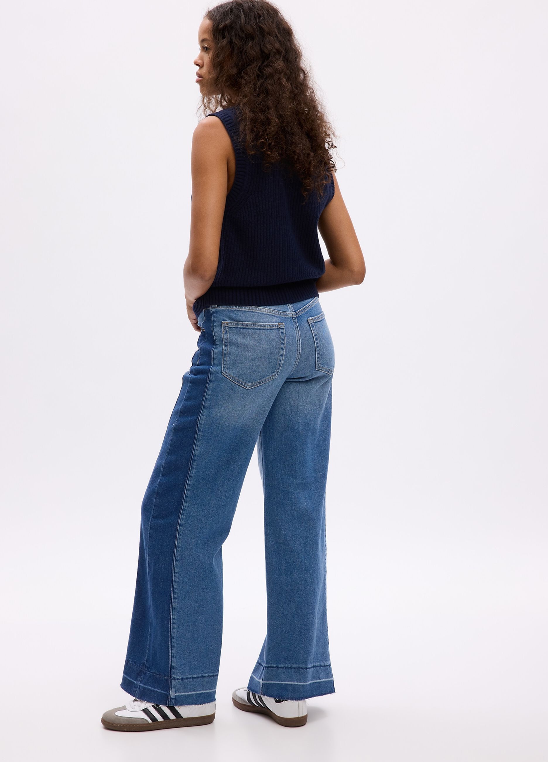 Two-tone, wide-leg jeans with high waist_1
