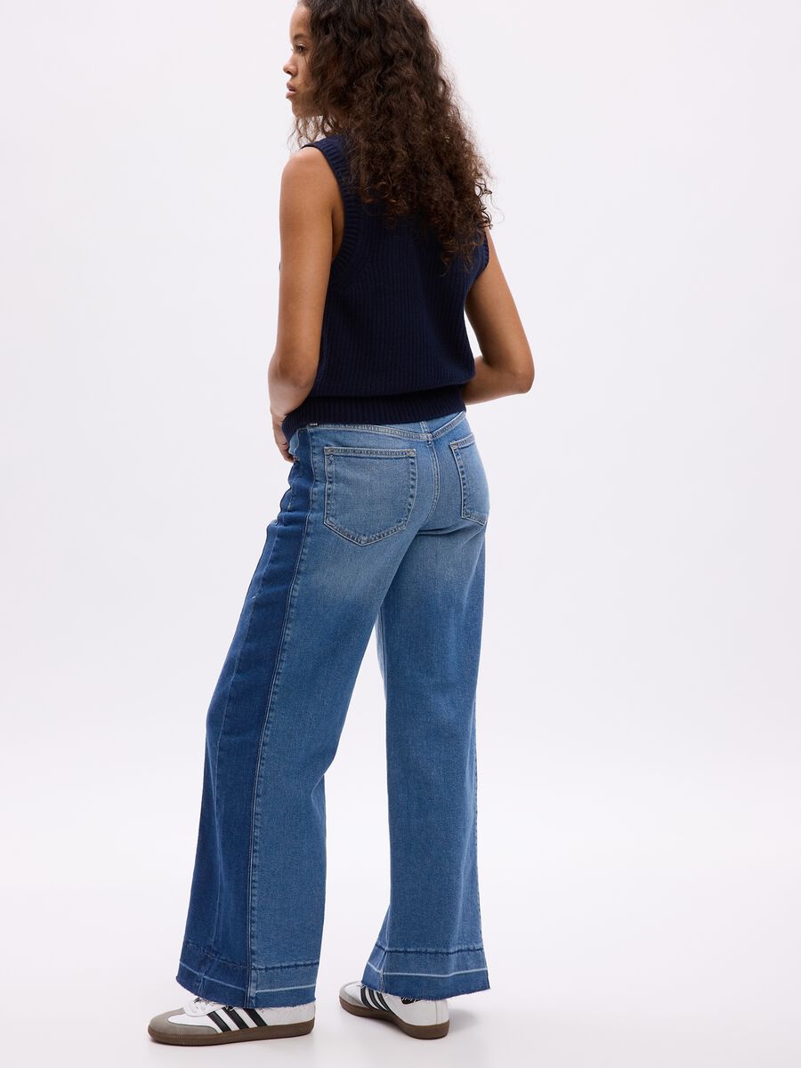 Two-tone, wide-leg jeans with high waist Woman_1