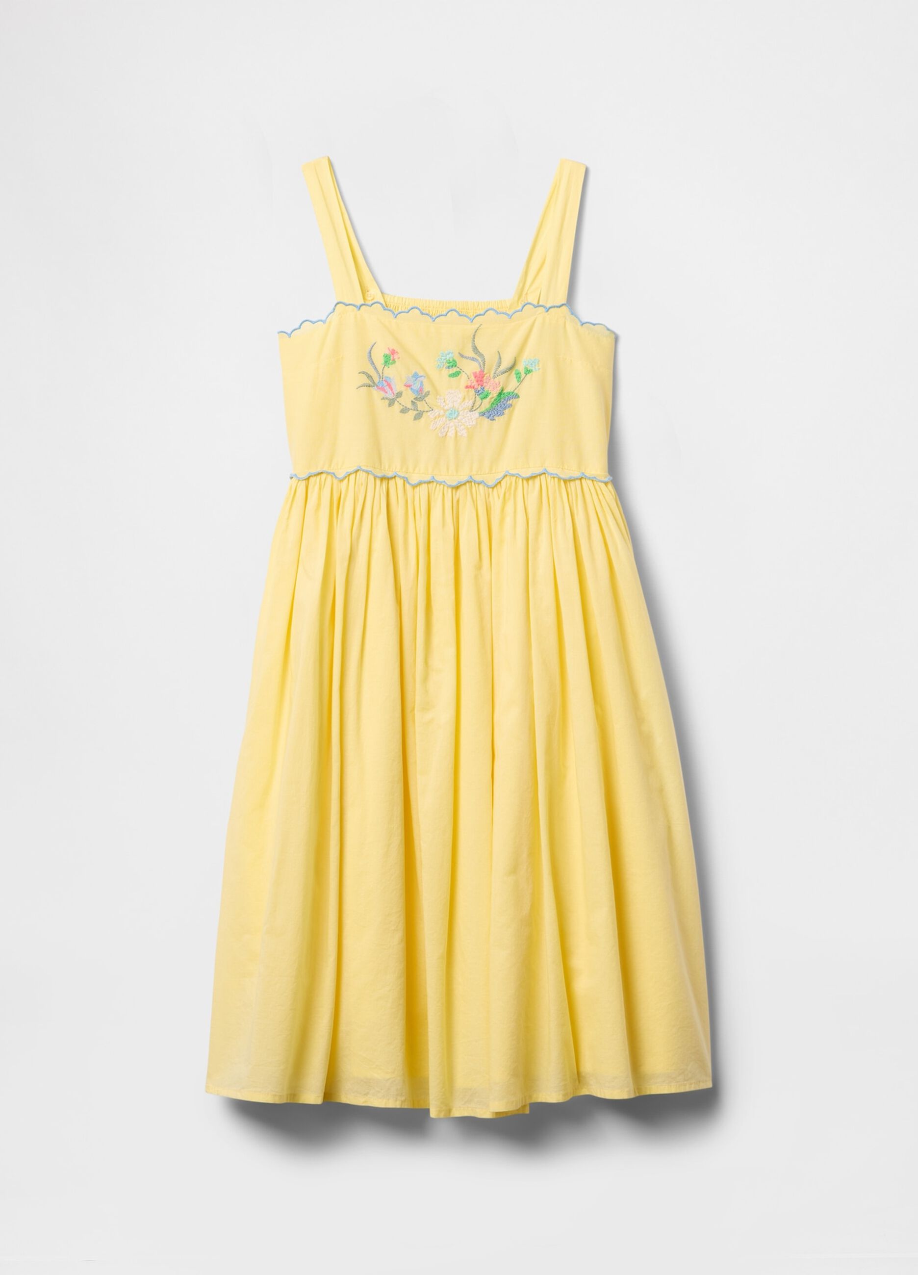 Vestito estivo giallo con ricami floreali in cotone_2