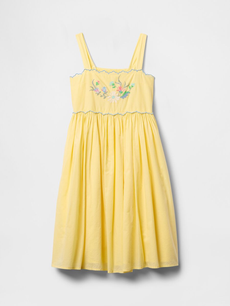 Yellow summer dress with floral embroidery in cotton Girl_2