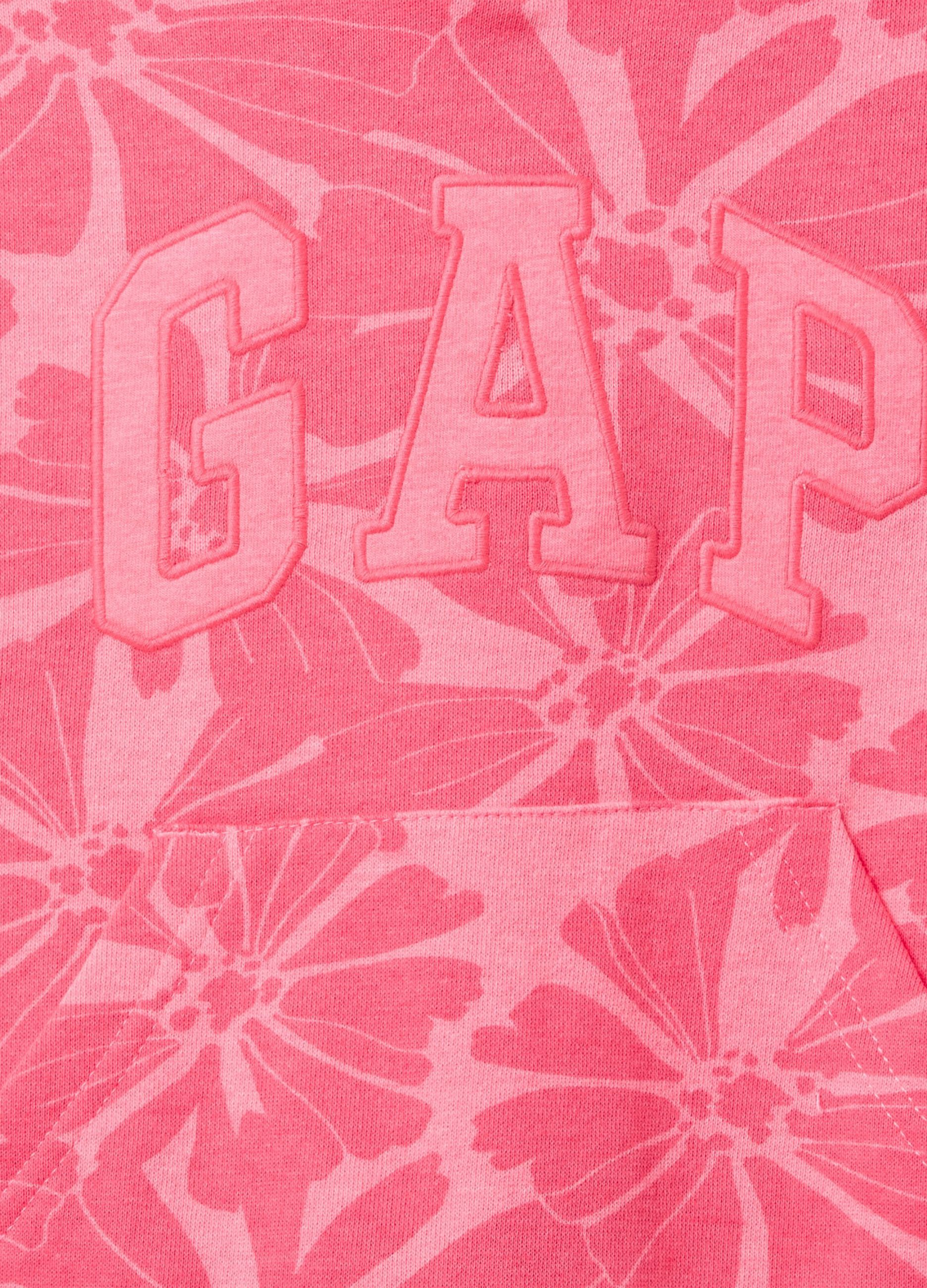 Felpa rosa in French Terry con cappuccio stampa fiori e ricamo logo_2