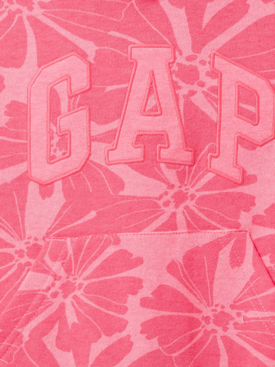 Felpa rosa in French Terry con cappuccio stampa fiori e ricamo logo Bimba_2