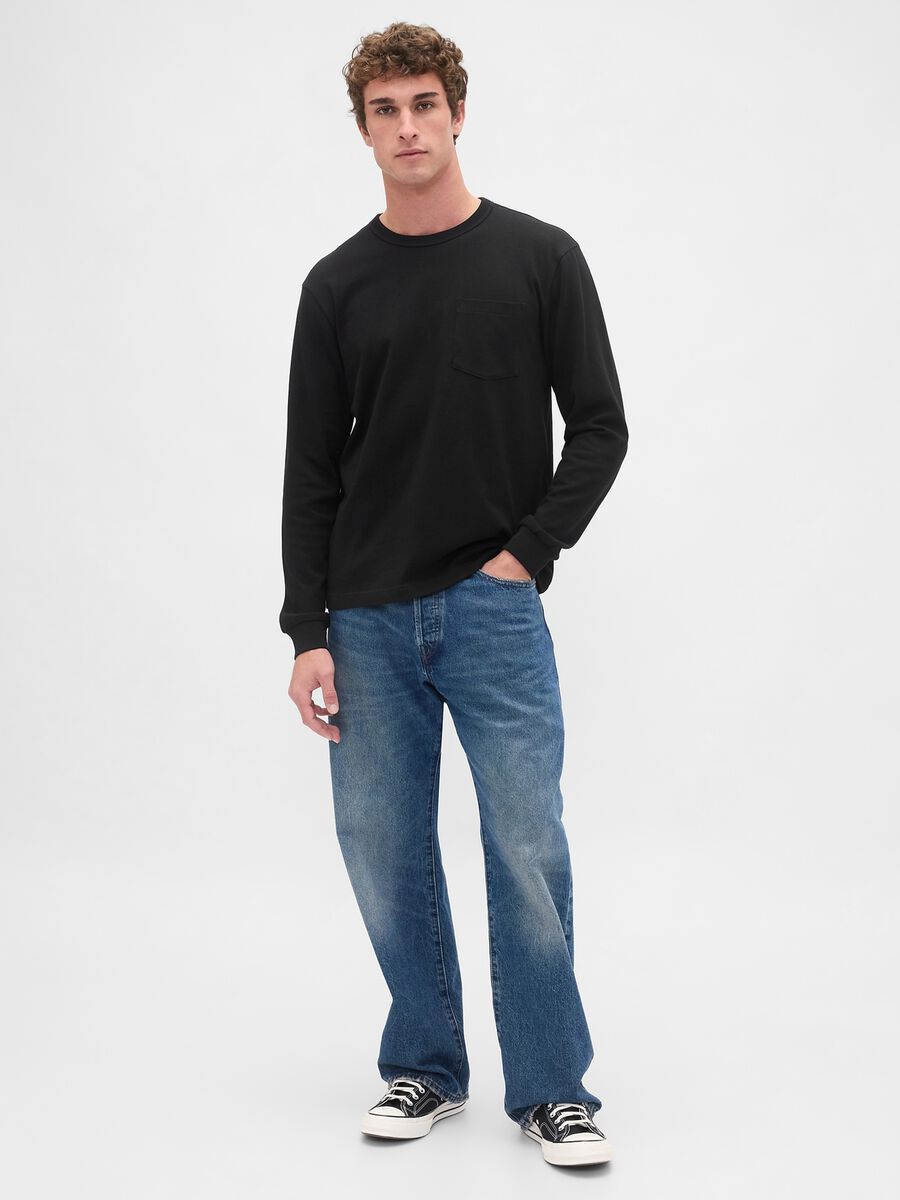 Black Long Sleeve Cotton Top Man_2