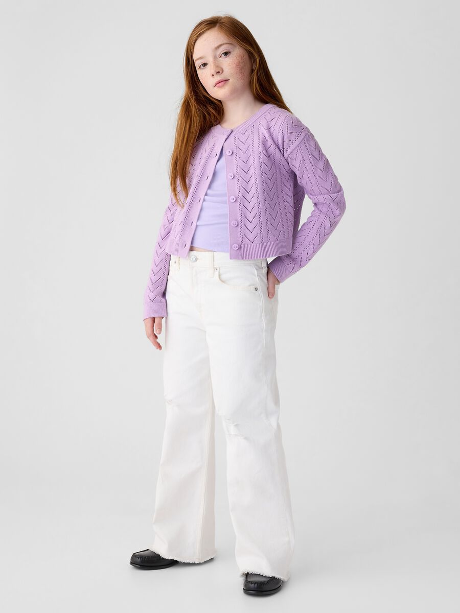 Crop cardigan with pointelle-stitch design Girl_0