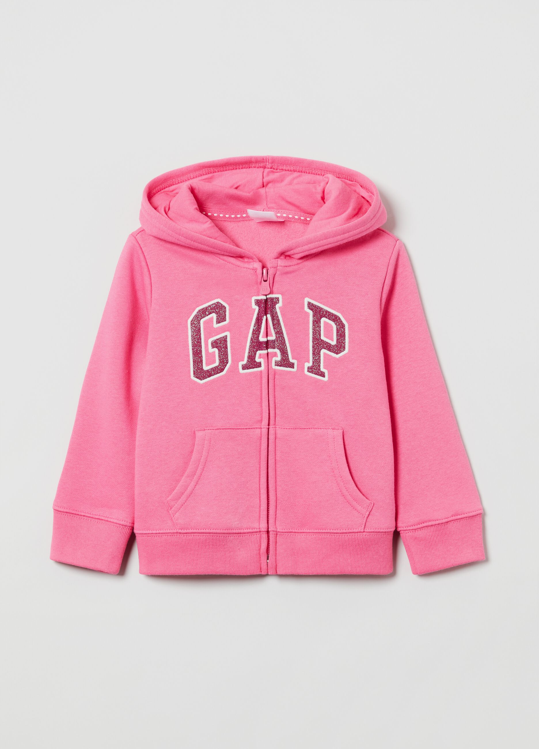 Full-zip sweatshirt with glitter logo embroidery