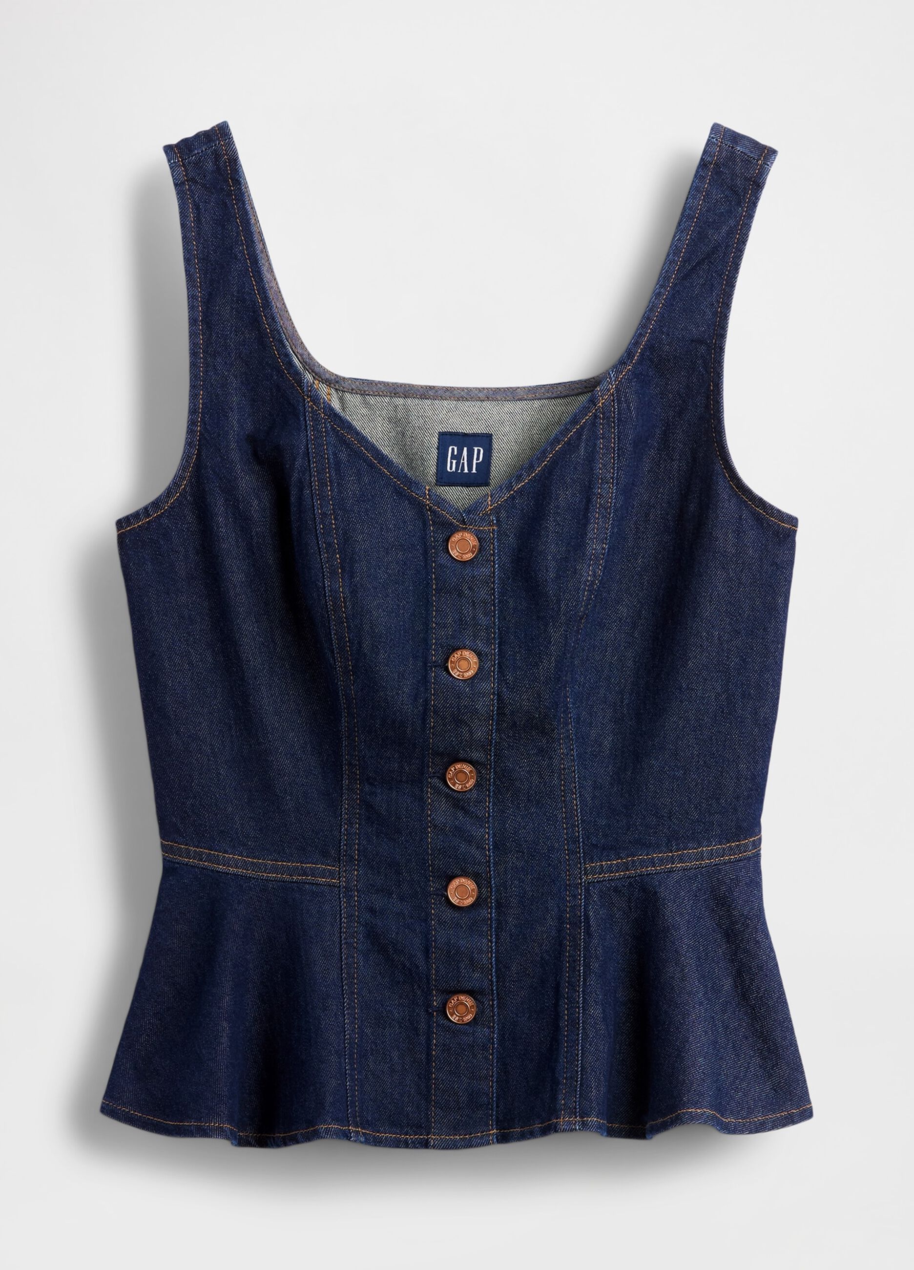 Stretch denim tank top with V-neck_4