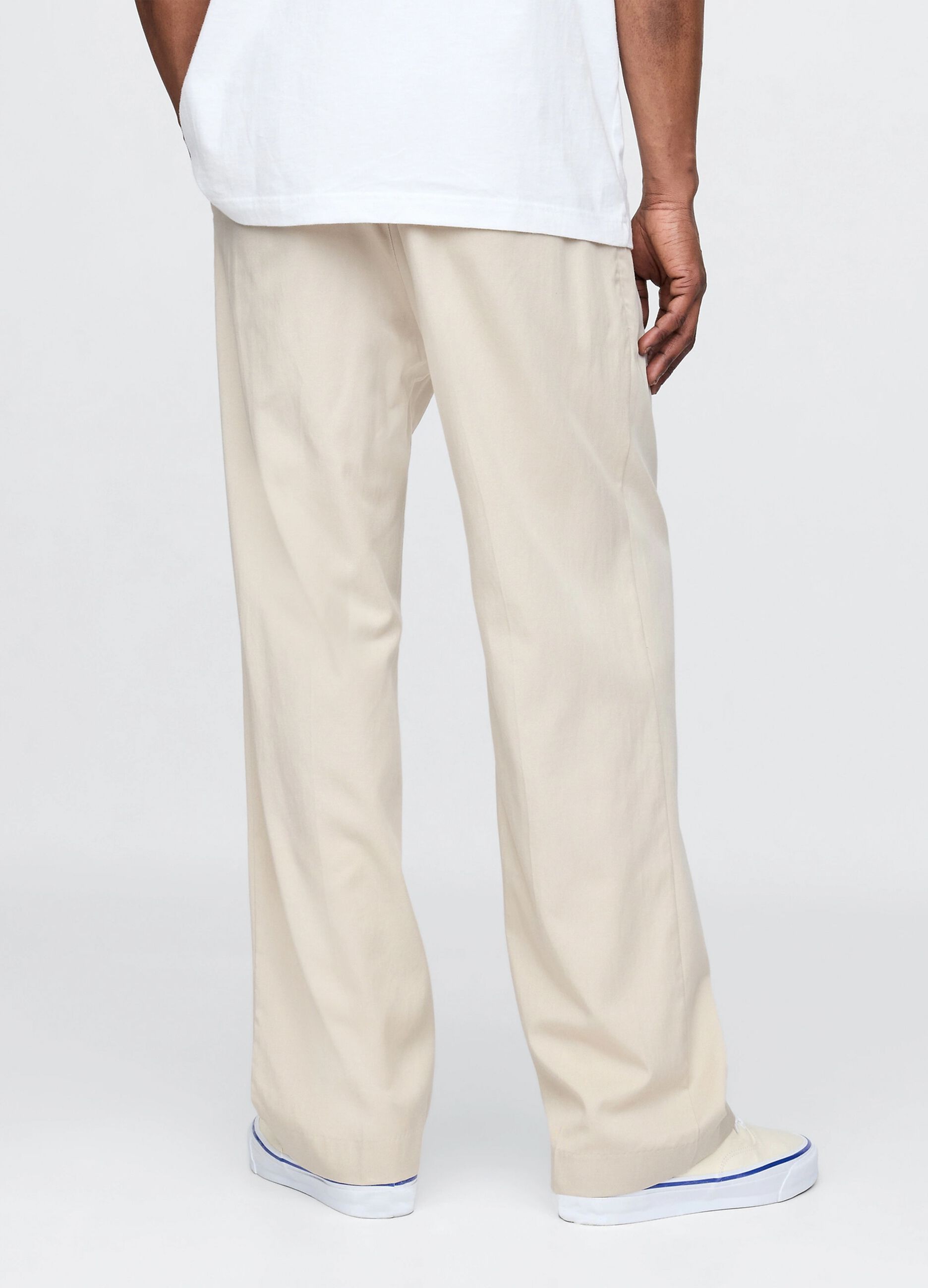 Pantaloni beige a gamba larga in Lyocell e cotone_2