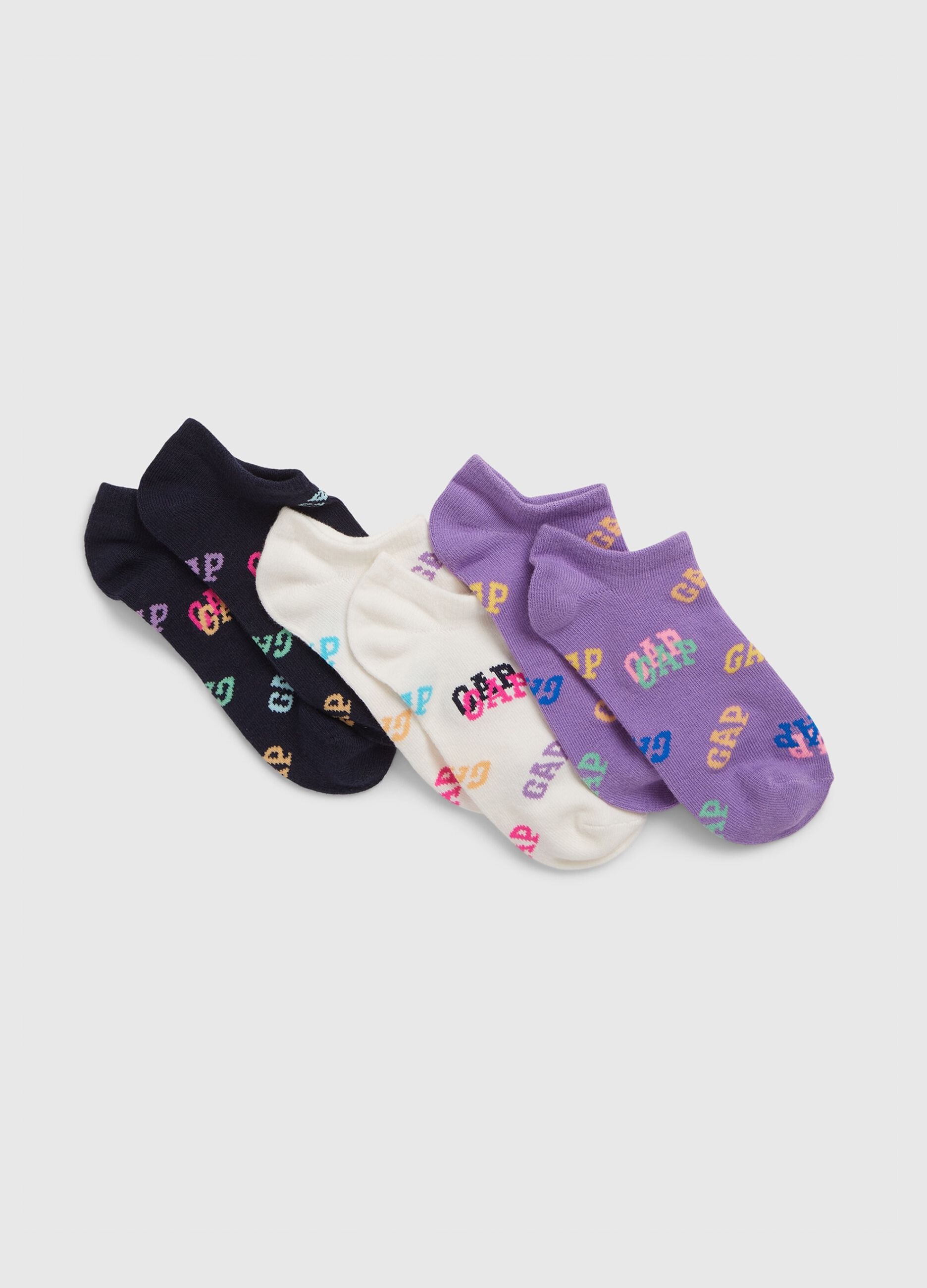 Three-pair pack short multicoloured socks with logo