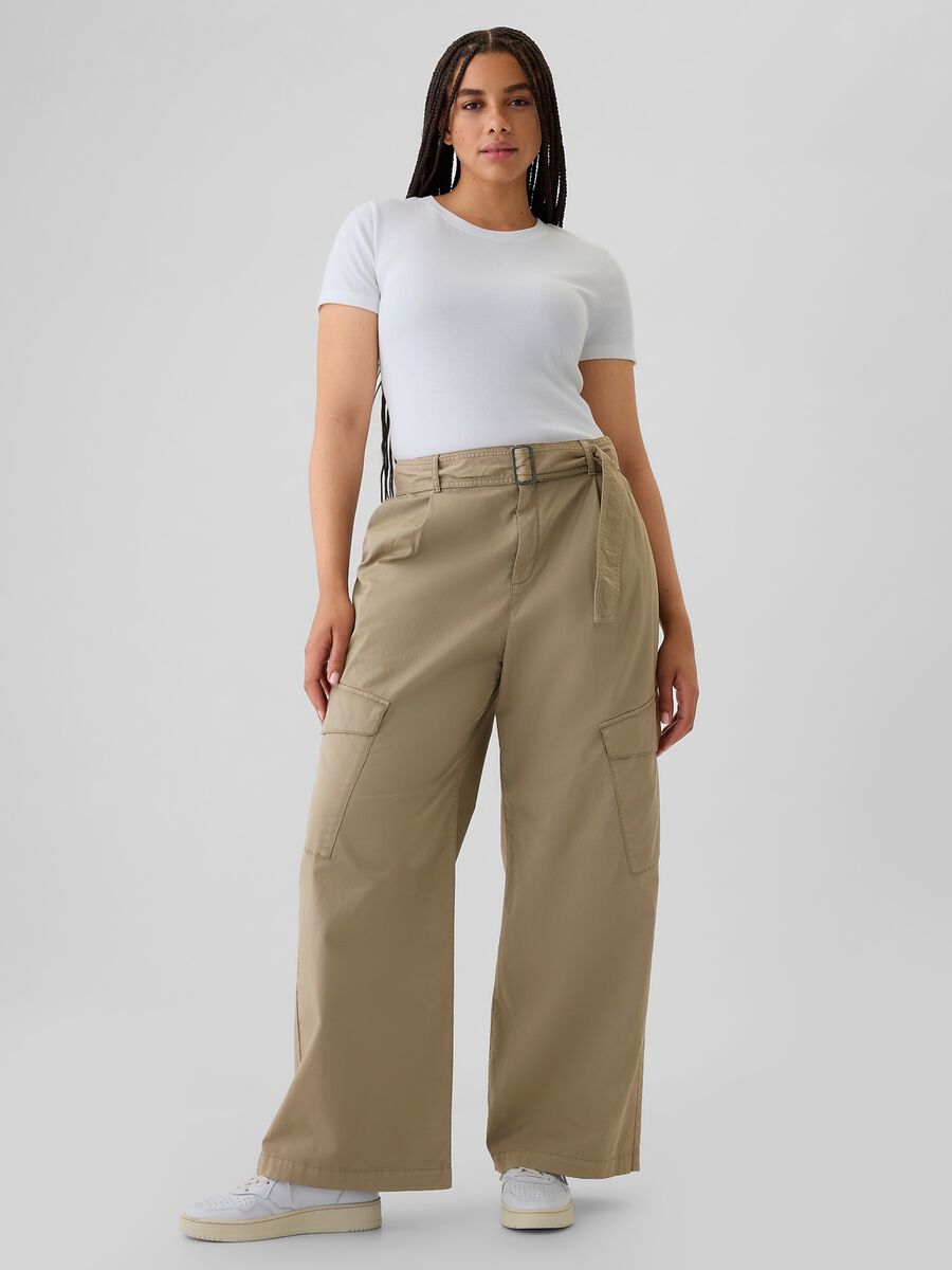 Pantalone cargo in twill stretch con cintura Donna_5