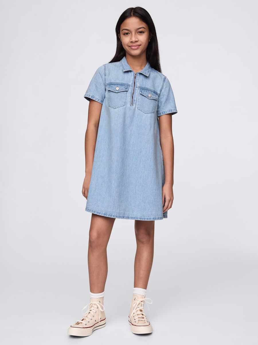 Blue denim dress with zip and pockets GAP Kids Girl_0
