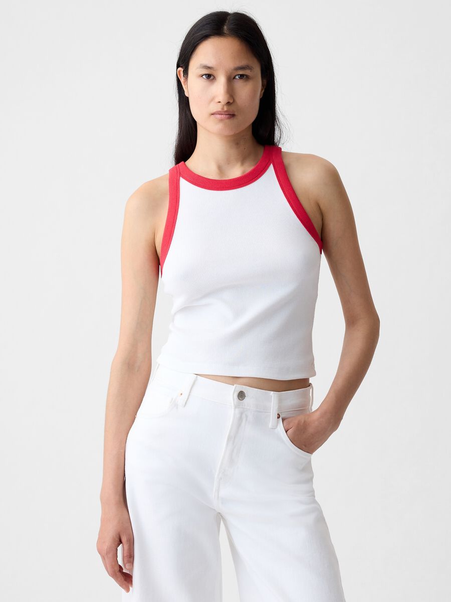 Tank top crop a costine con scollo halter Donna_2