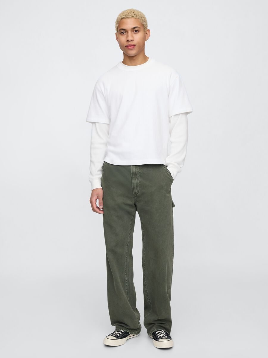 Pantaloni cargo larghi verde in misto cotone Man_0