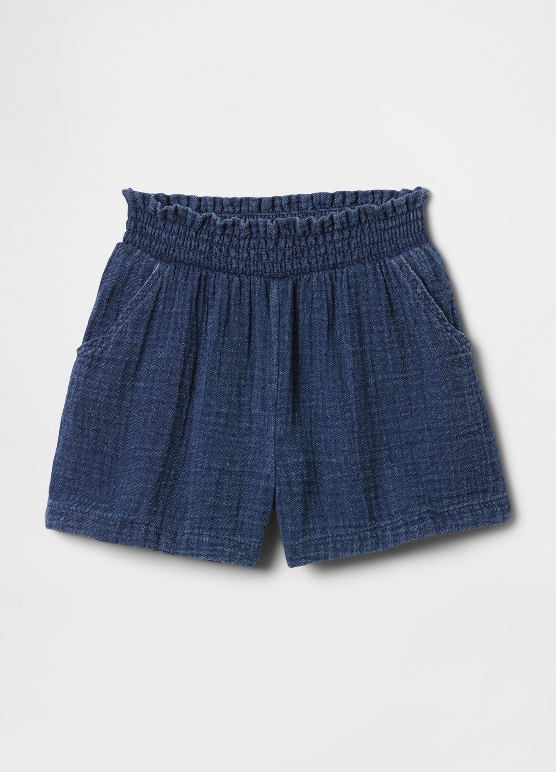 Shorts blu denim a vita alta con elastico
