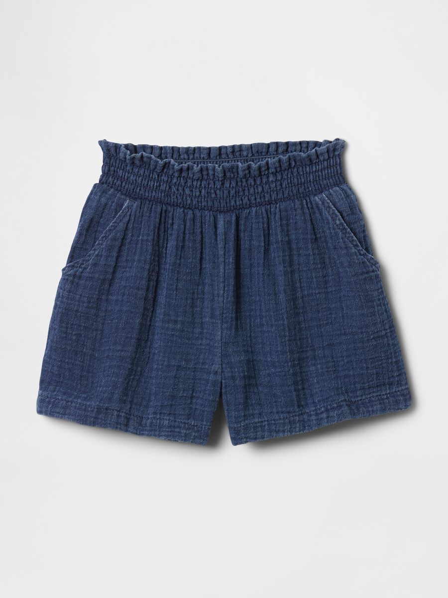 Shorts blu denim a vita alta con elastico Baby Girl_0