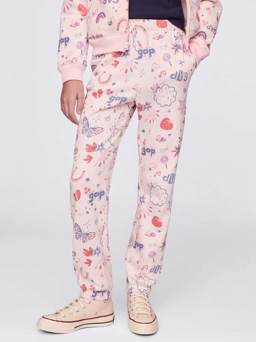 Joggers rosa con coulisse e stampa all-over Bambina_1