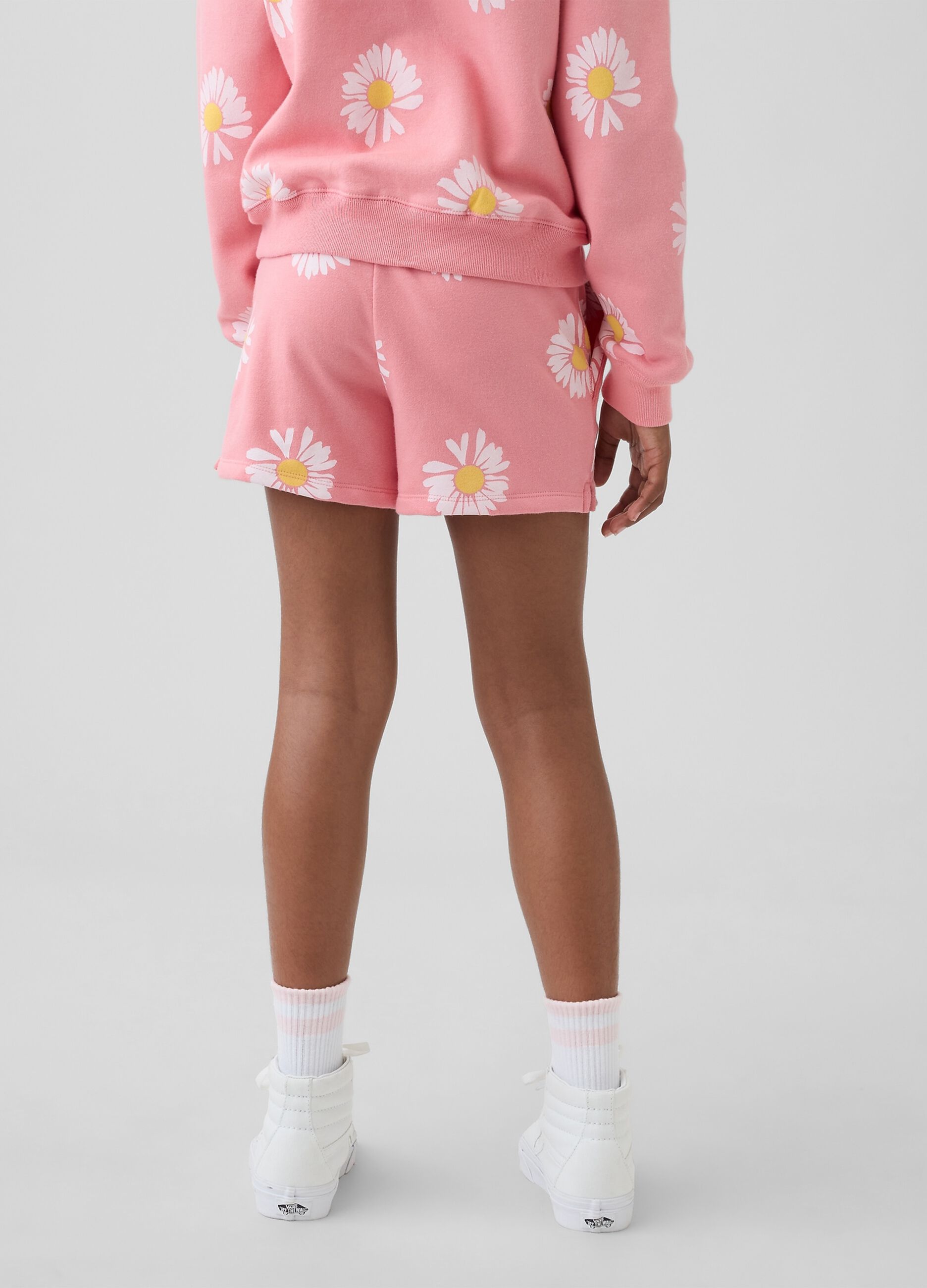 Shorts in misto cotone rosa da bambina con margherite