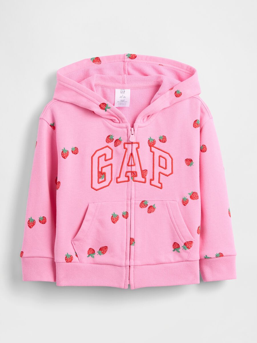 Felpa con logo GAP, cappuccio e full zip in misto cotone Bimba_0