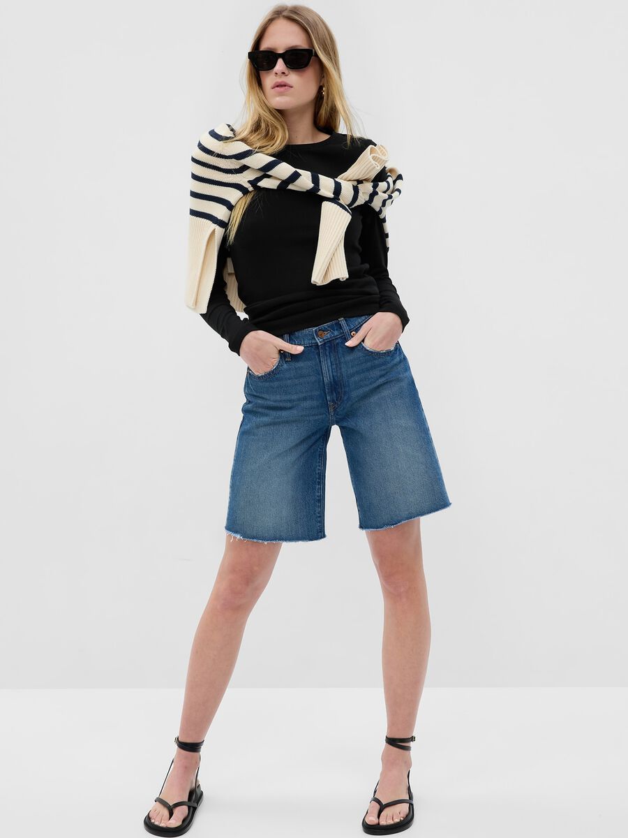 T-shirt a maniche lunghe in cotone e modal Donna_0