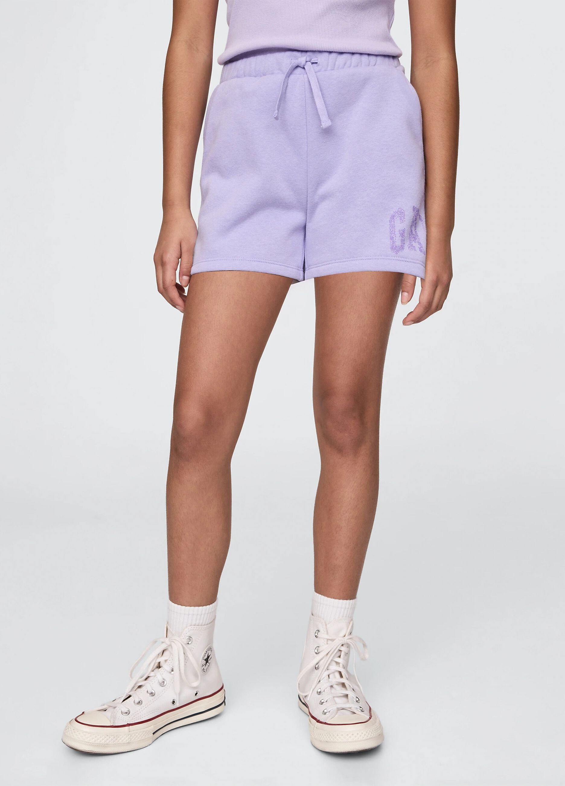 Shorts viola con coulisse e stampa logo_1