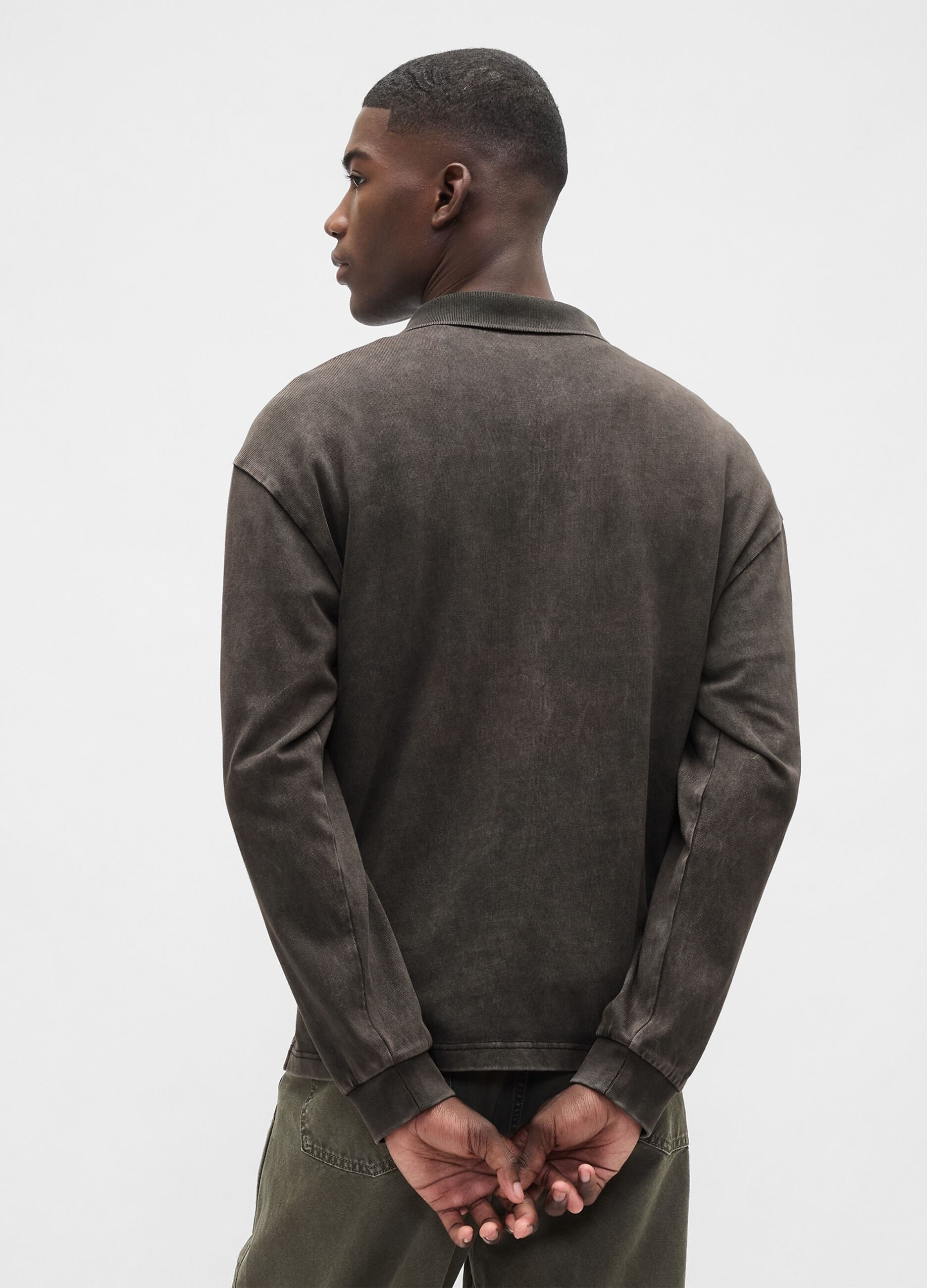 Polo marrone a maniche lunghe in cotone_1