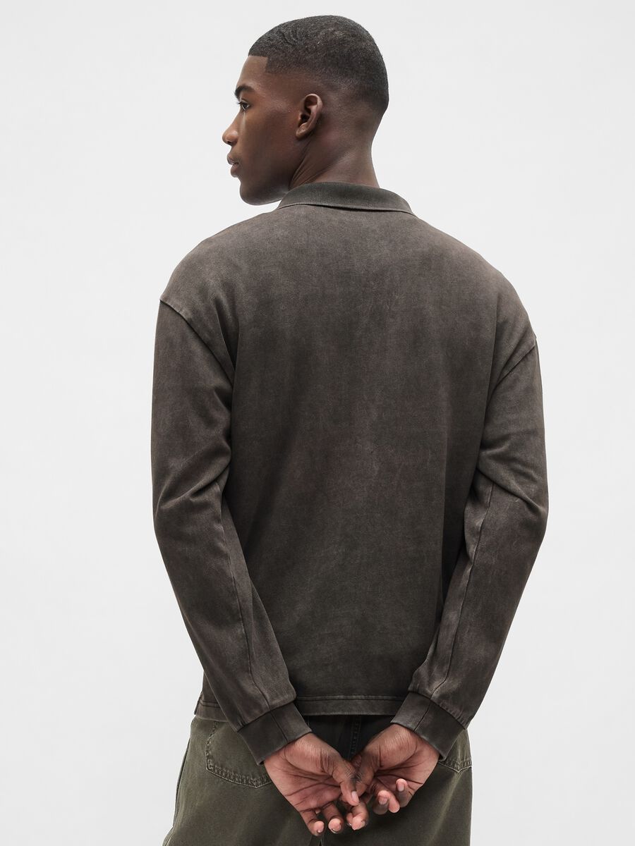 Polo marrone a maniche lunghe in cotone Uomo_1