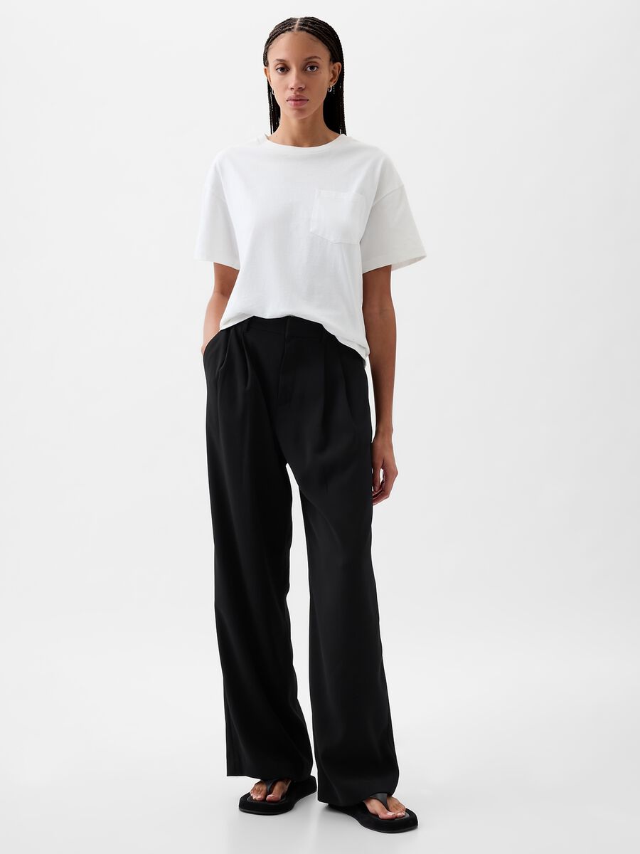 Pantalone wide leg vita alta con pinces Donna_0