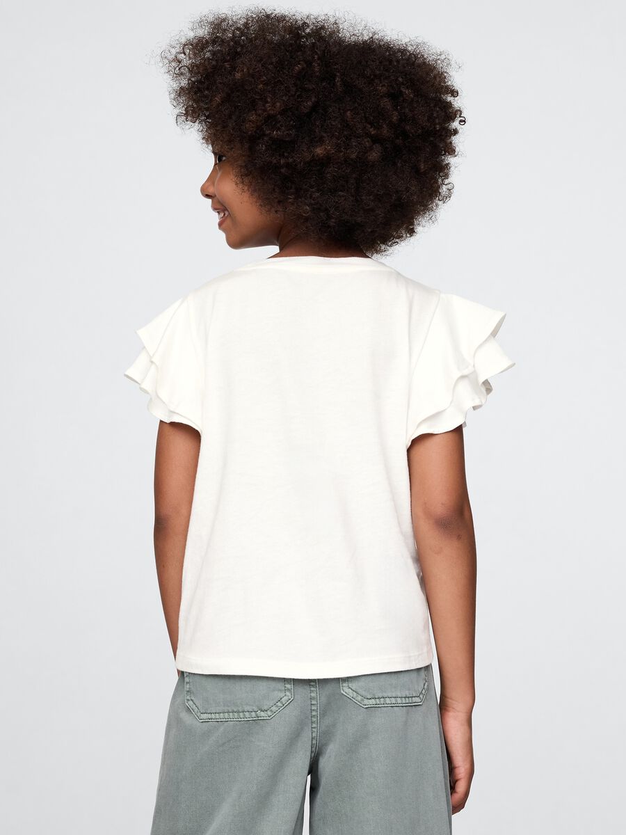 T-shirt a maniche corte bianca con volant e stampa floreale Bambina_1