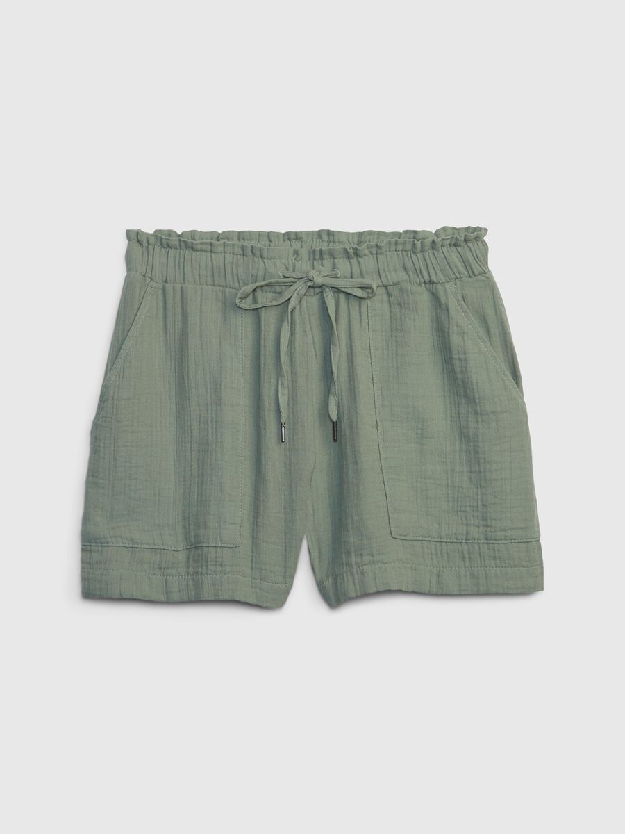Shorts in garza di cotone effetto crinkle Donna_4