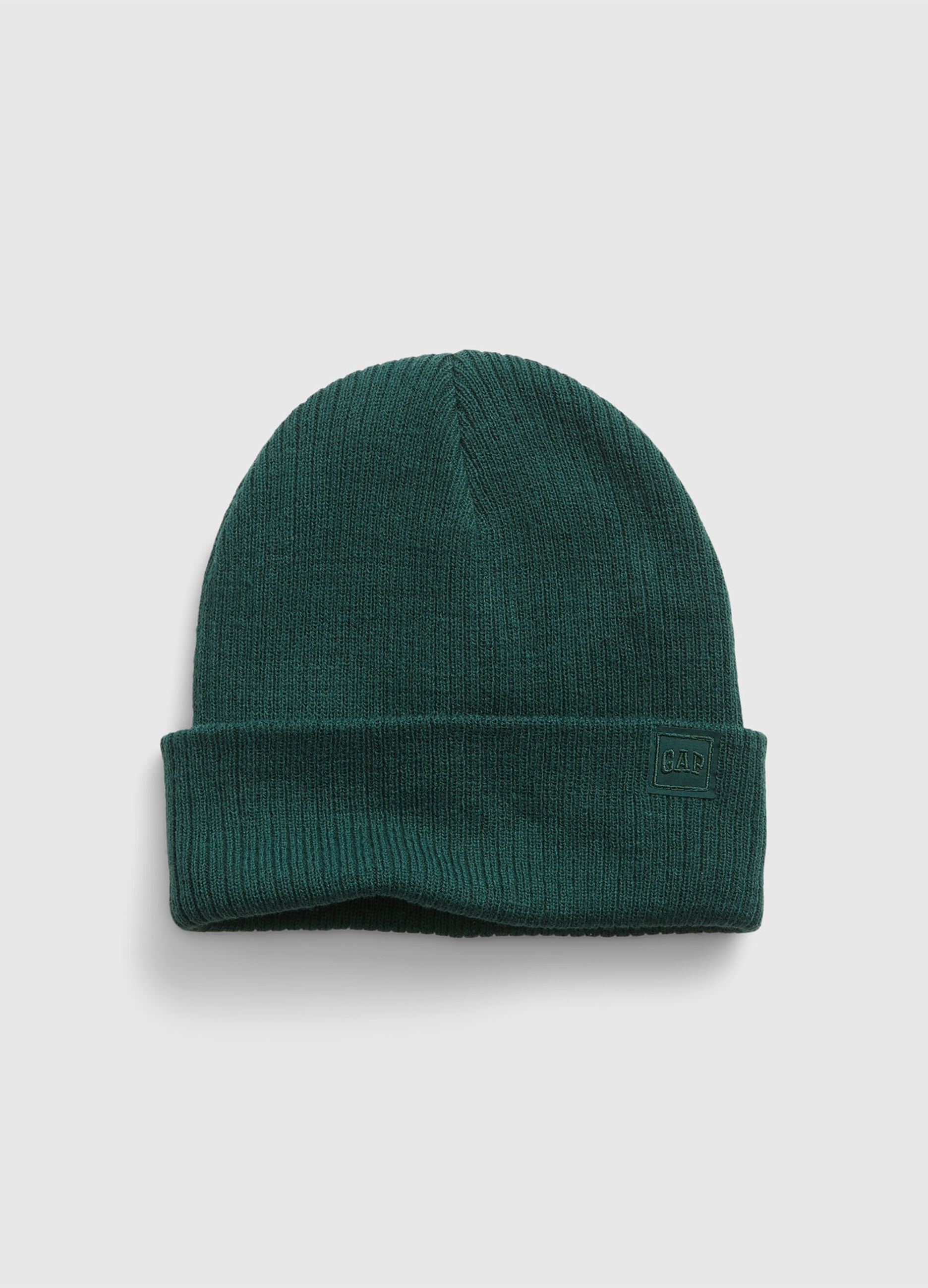 Knit cap with logo patch