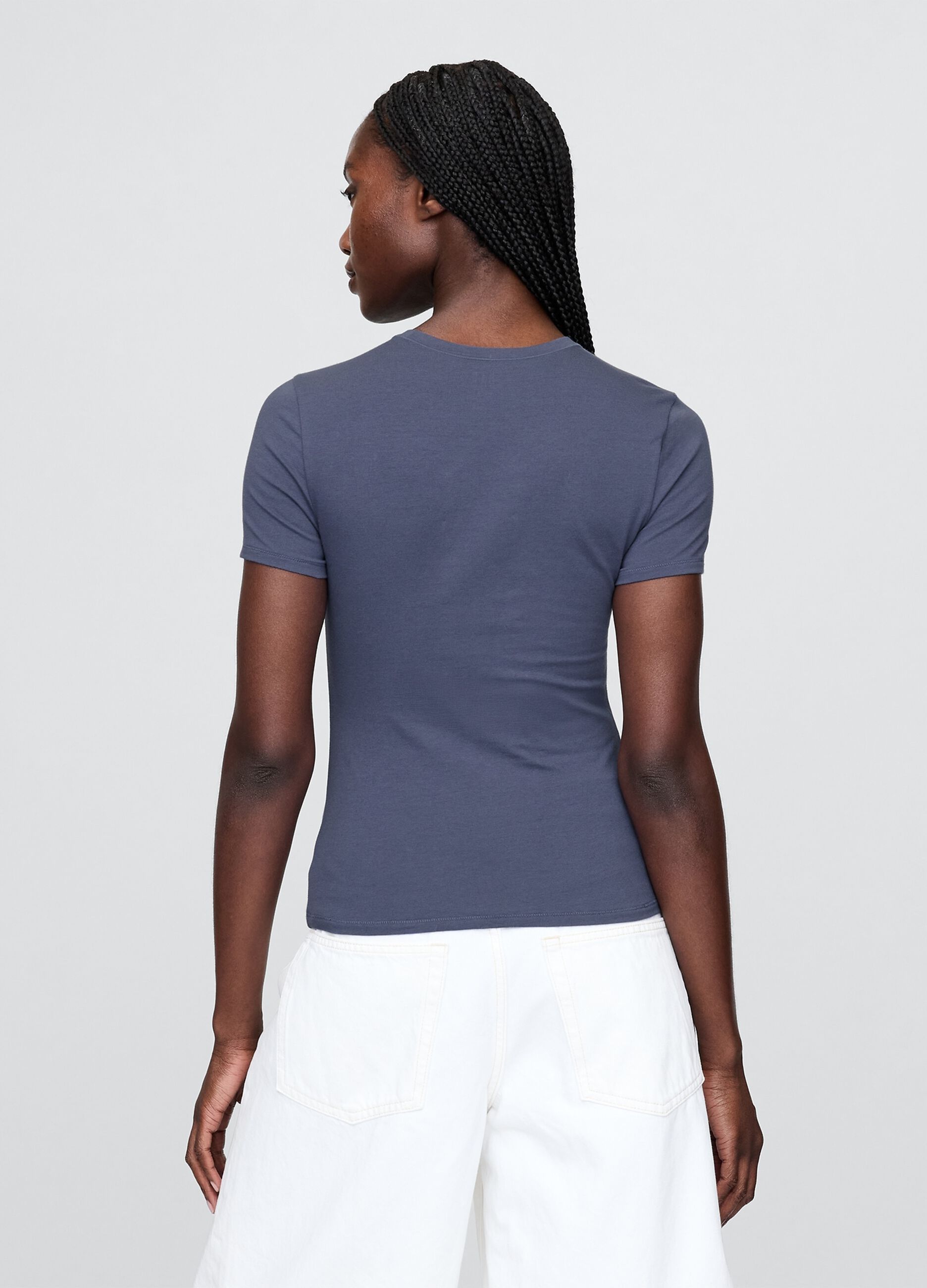 T-shirt blu elasticizzata a maniche corte_2
