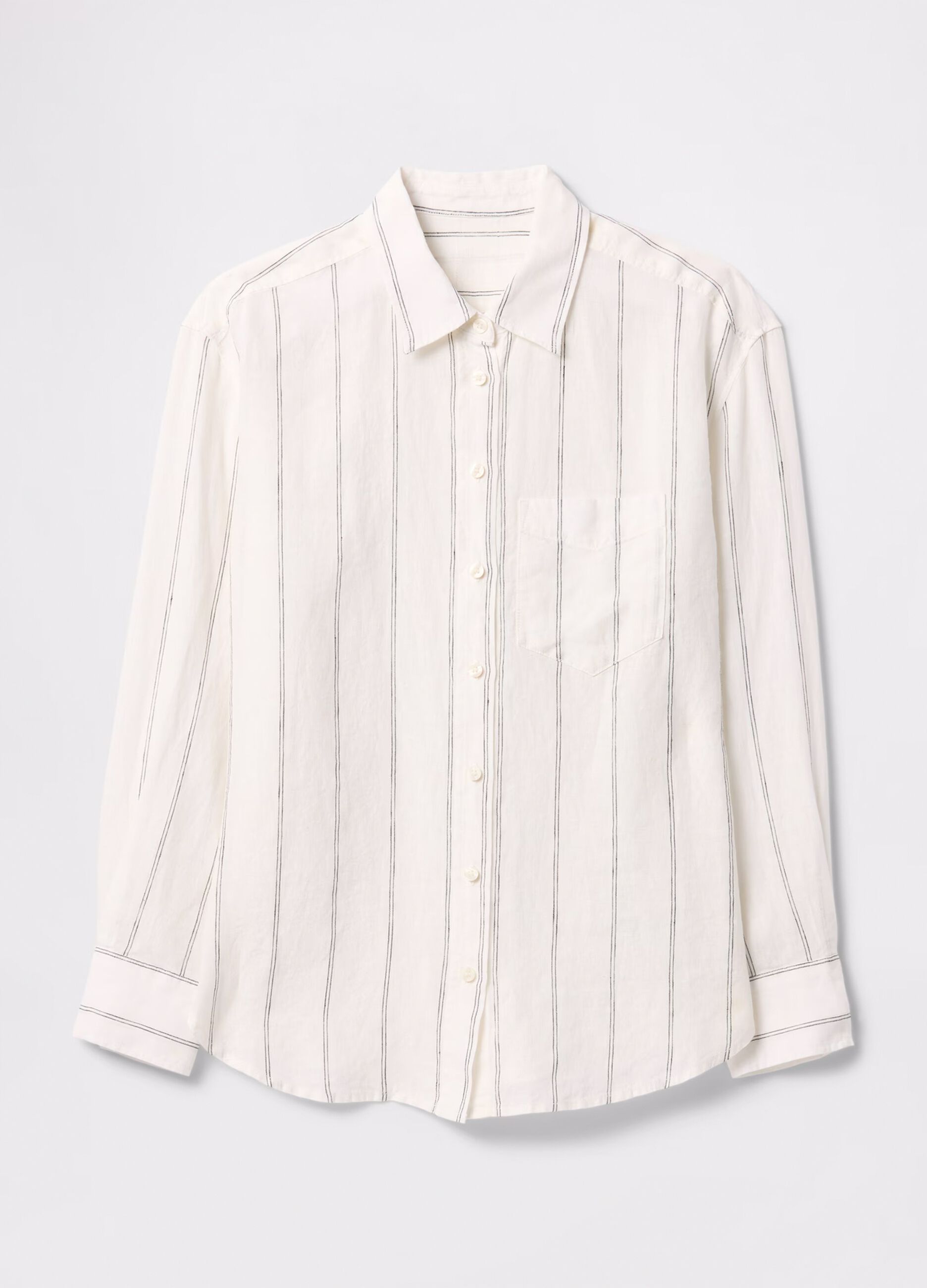 Wide white striped shirt in 100% linen_3