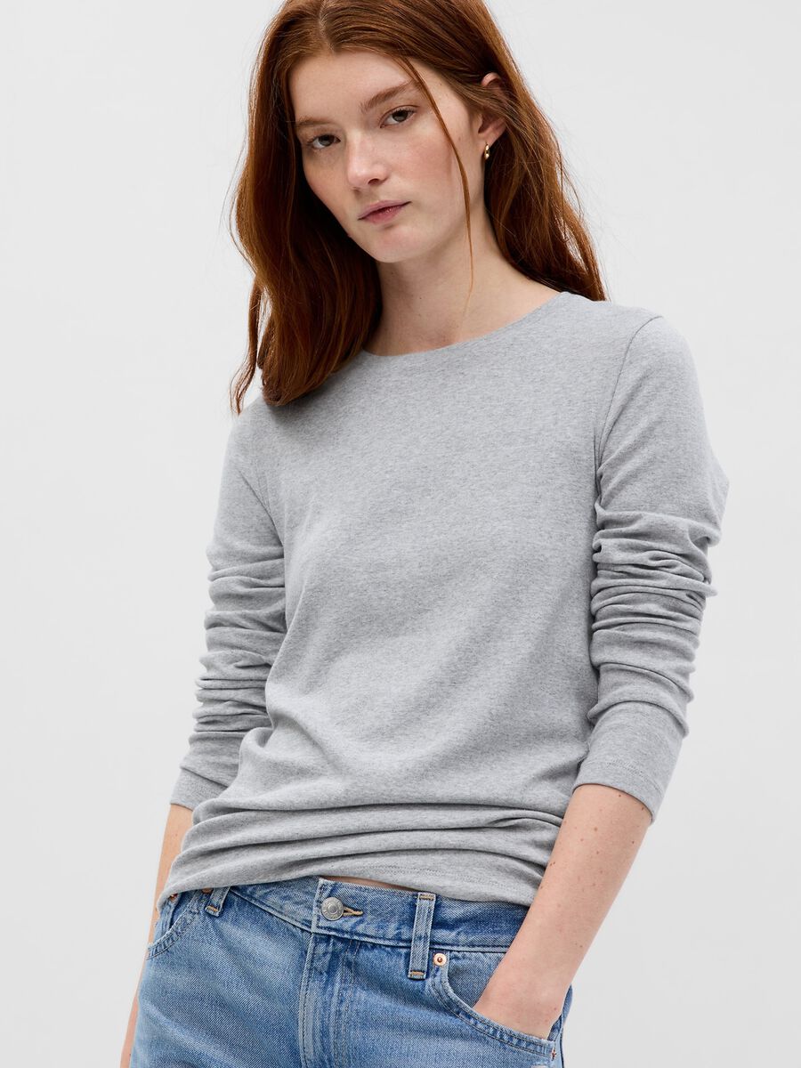Long-sleeved T-shirt in cotton and modal Woman_0